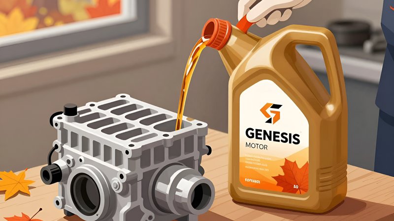 Залив синтетического моторного масла Lukoil Genesis в двигатель автомобиля для подготовки к осеннему сезону